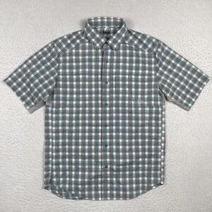 REI Shirt Mens Small Blue Gray Plaid‎ Outdoors Hiking Camping Travel Fishing Dad